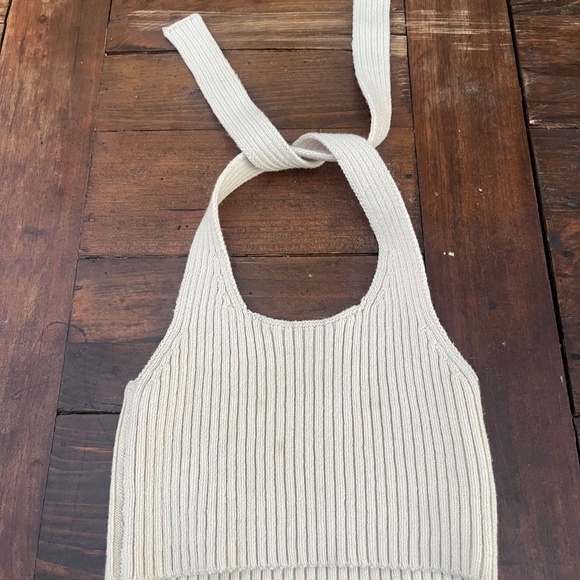 Los Angeles Apparel knit halter top xs s extra small xs/s creme crop top cropped - Picture 3 of 8